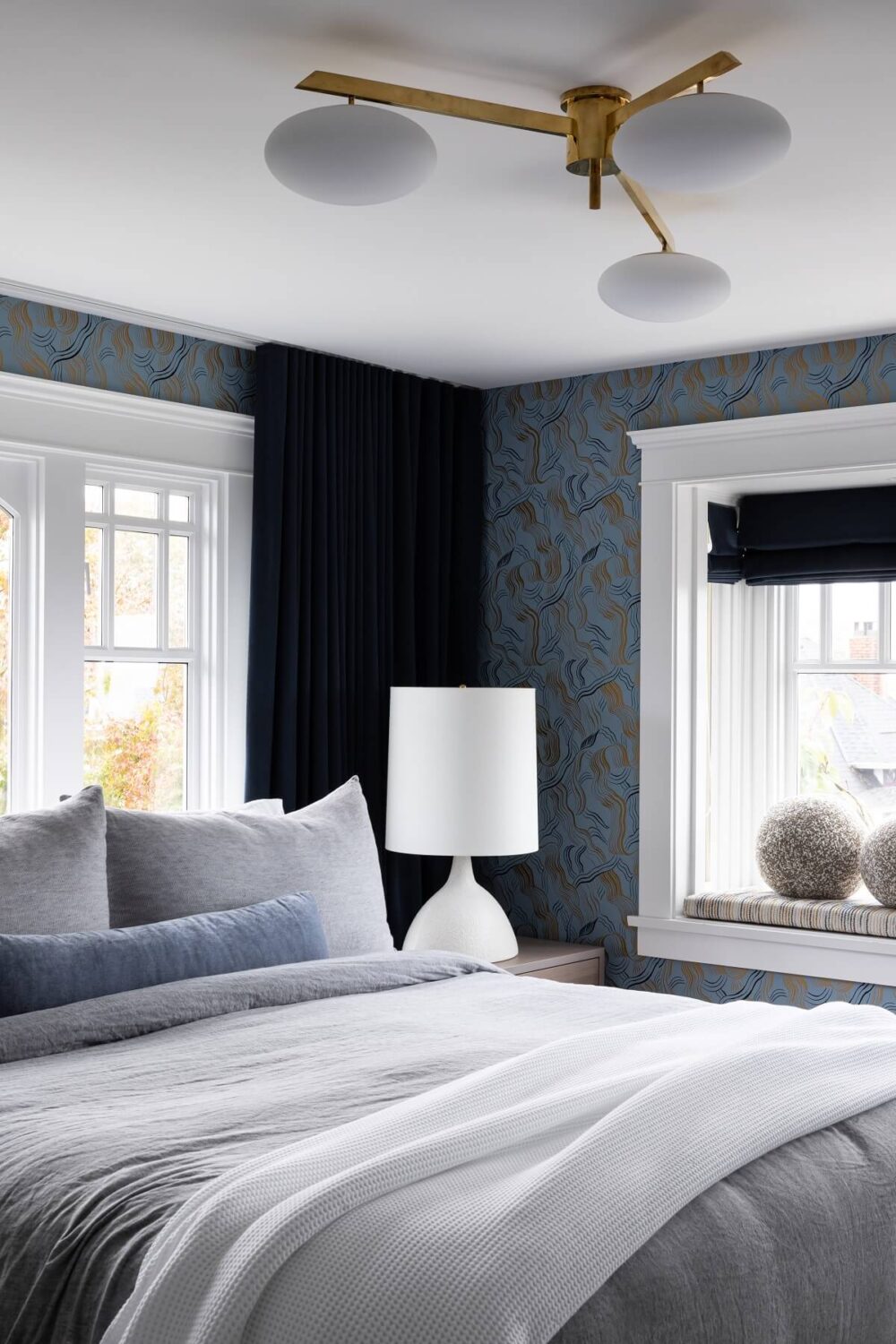 An Eclectic Elegant Home in Vancouver 27 blue-wallpaper-bedroom-gillian-segal-design-vancouver-nordrom