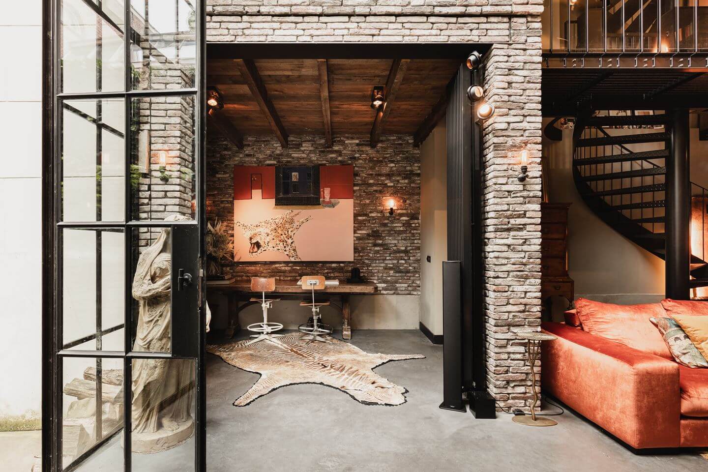 A Luxurious Townhouse in Amsterdam With Loft-Style Living Room 4 brick-home-office-industrial-living-room-townhouse-amsterdam-nordroom