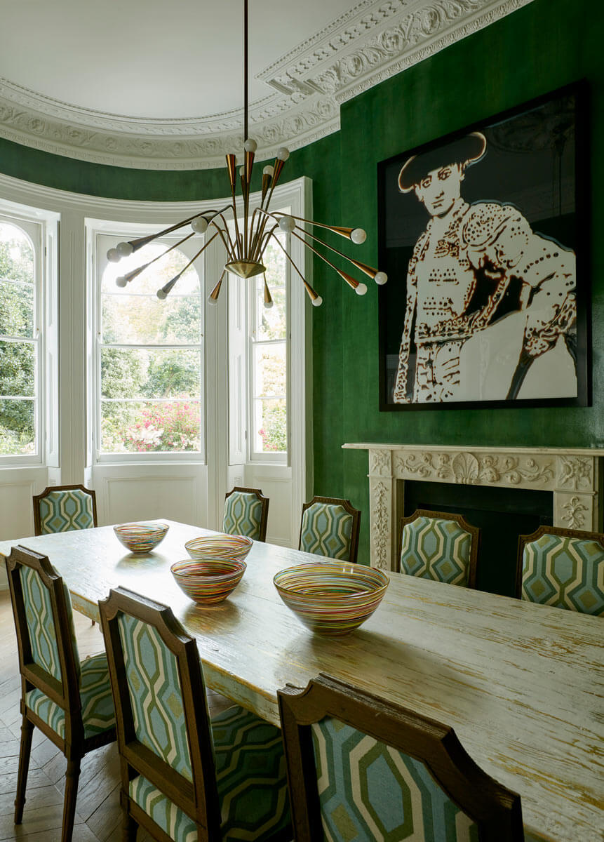 Color & Art in a Notting Hill House by Maddux Creative 7 green-dining-room-notting-hill-townhouse-nordroom