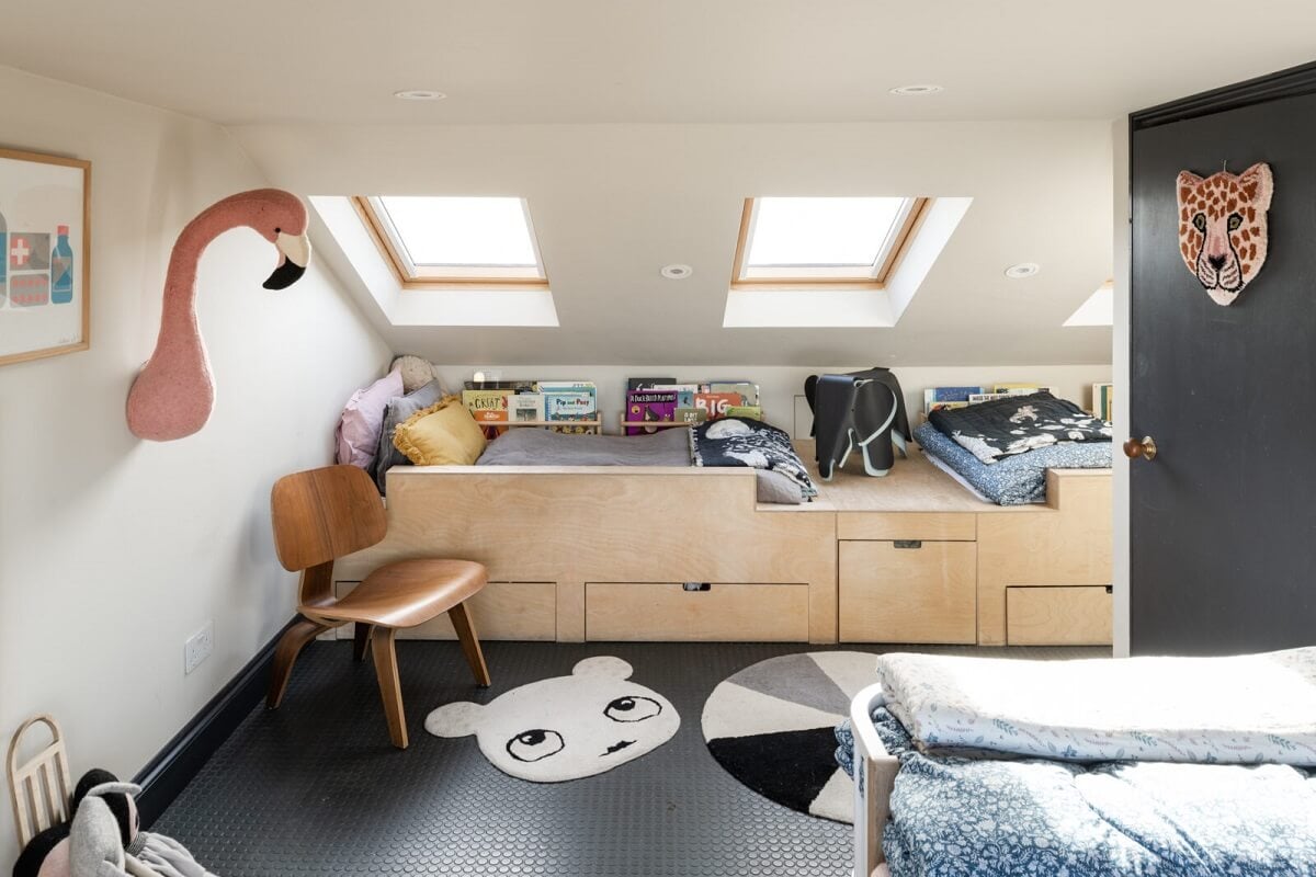A London Family Home with Grey Accents 14 kids-bedroom-slanted-ceiling-victorian-terrace-house-nordroom