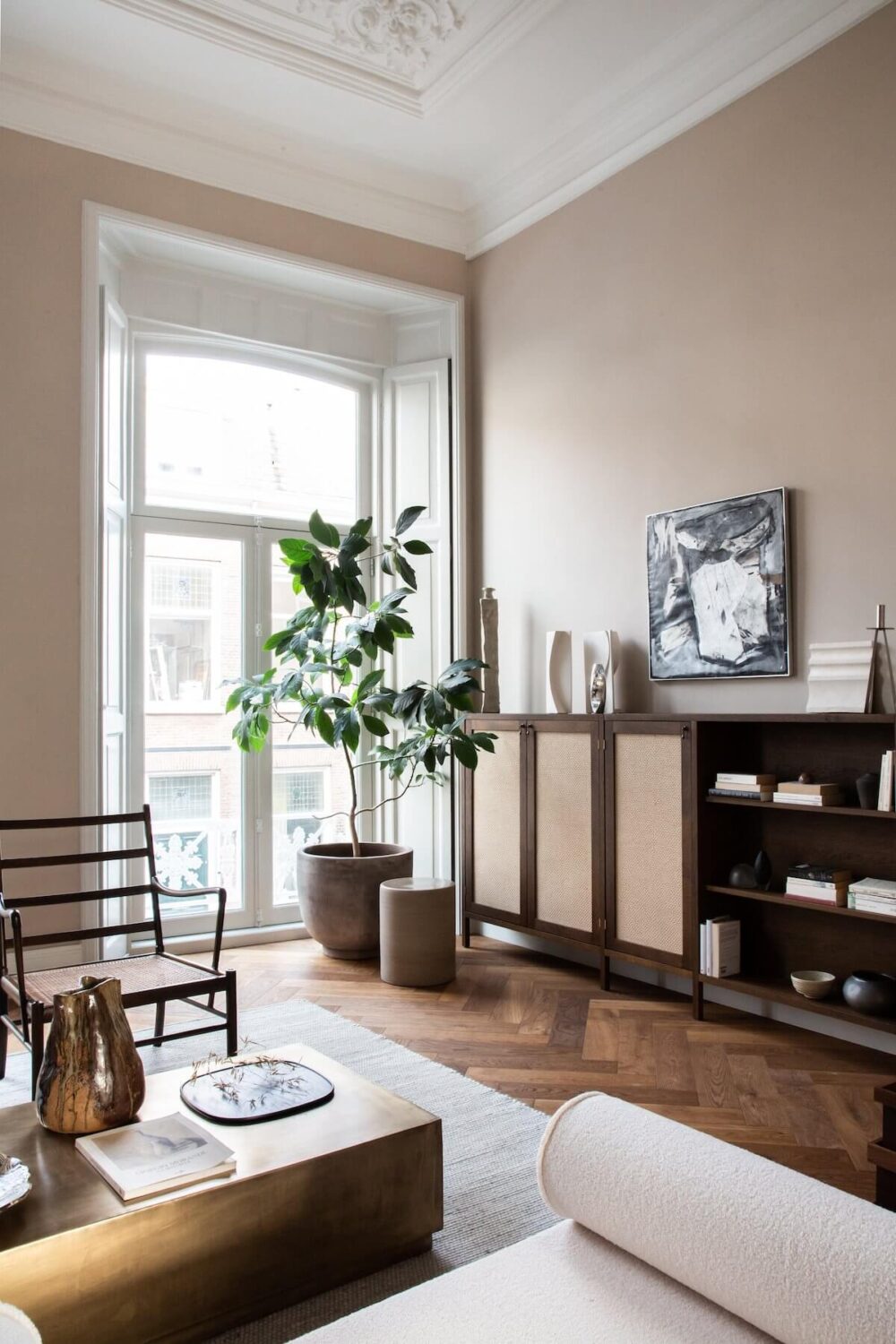 An Elegant Townhouse by Avenue Design Studio 19 living-room-walnut-cabinets-wooden-floor-avenue-design-studio-nordroom