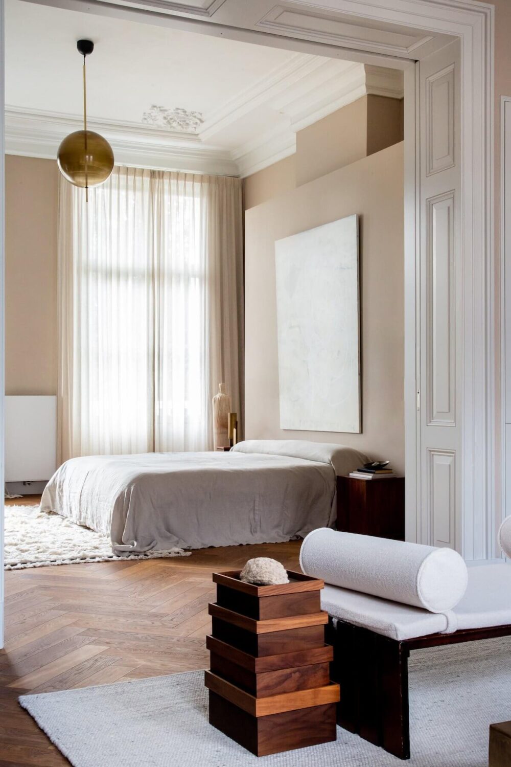 An Elegant Townhouse by Avenue Design Studio 24 master-bedroom-neutral-color-wooden-floor-nordroom