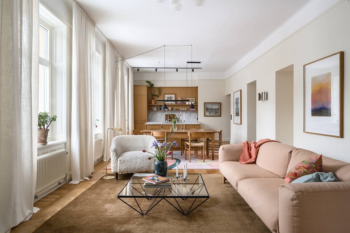 open-plan-living-room-kitchen-pink-sofa-nordroom