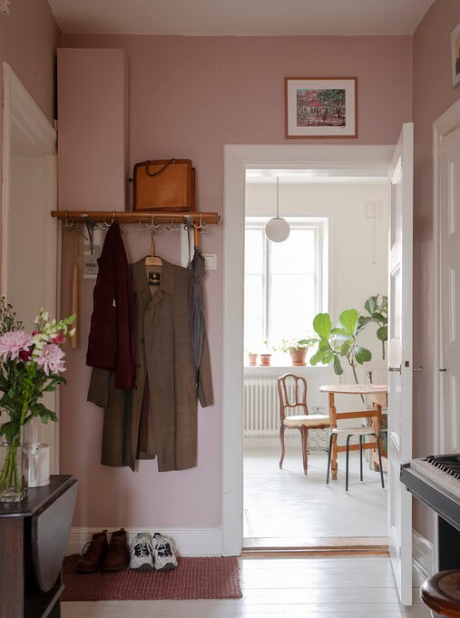 A Pink Studio Apartment with Bookshelves 7 pink-studio-apartment-hallway-nordroom