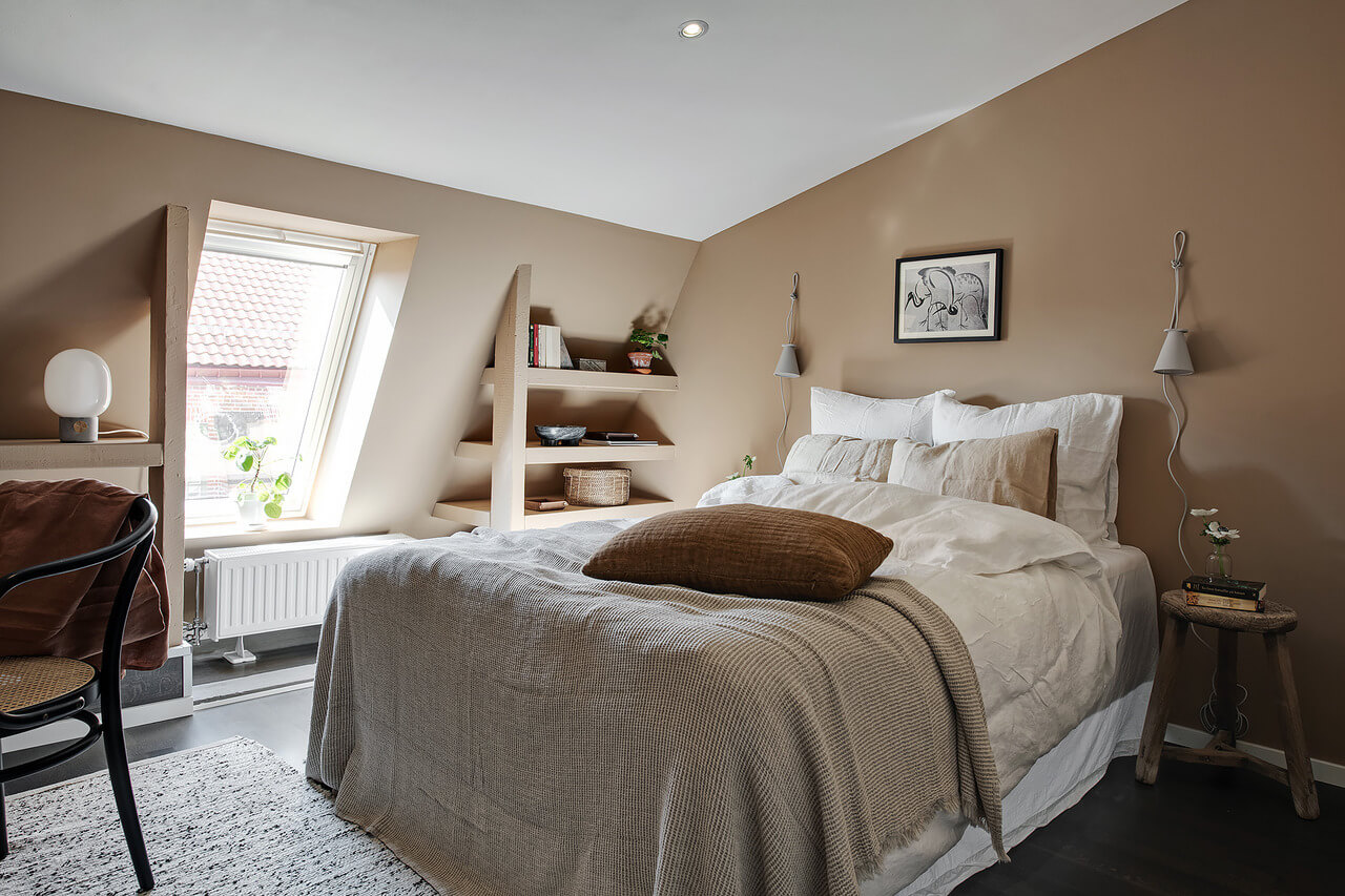 How To Decorate A Bedroom with A Slanted Ceiling 36 scandinavian-bedroom-shelves-slanted-ceiling-nordroom