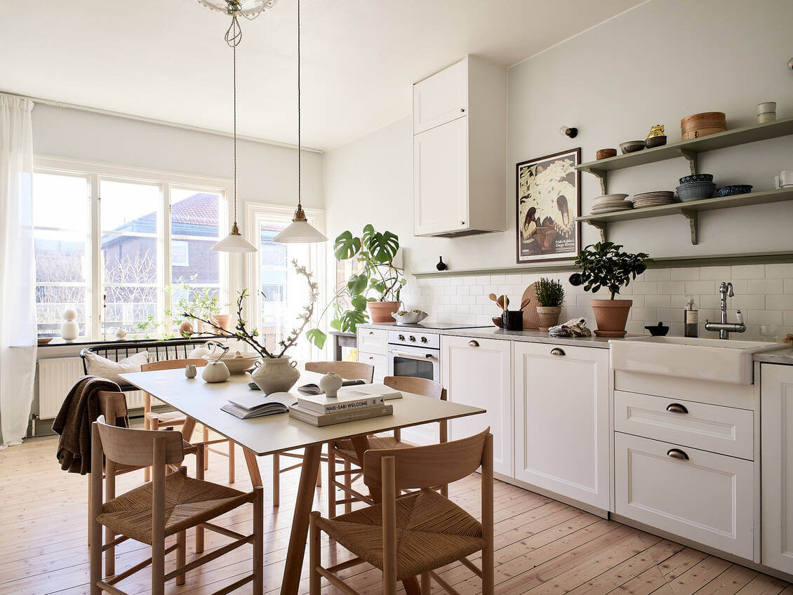 A Light Scandinavian Maisonette 16 scandinavian-kitchen-dining-table-open-shelves-nordroom