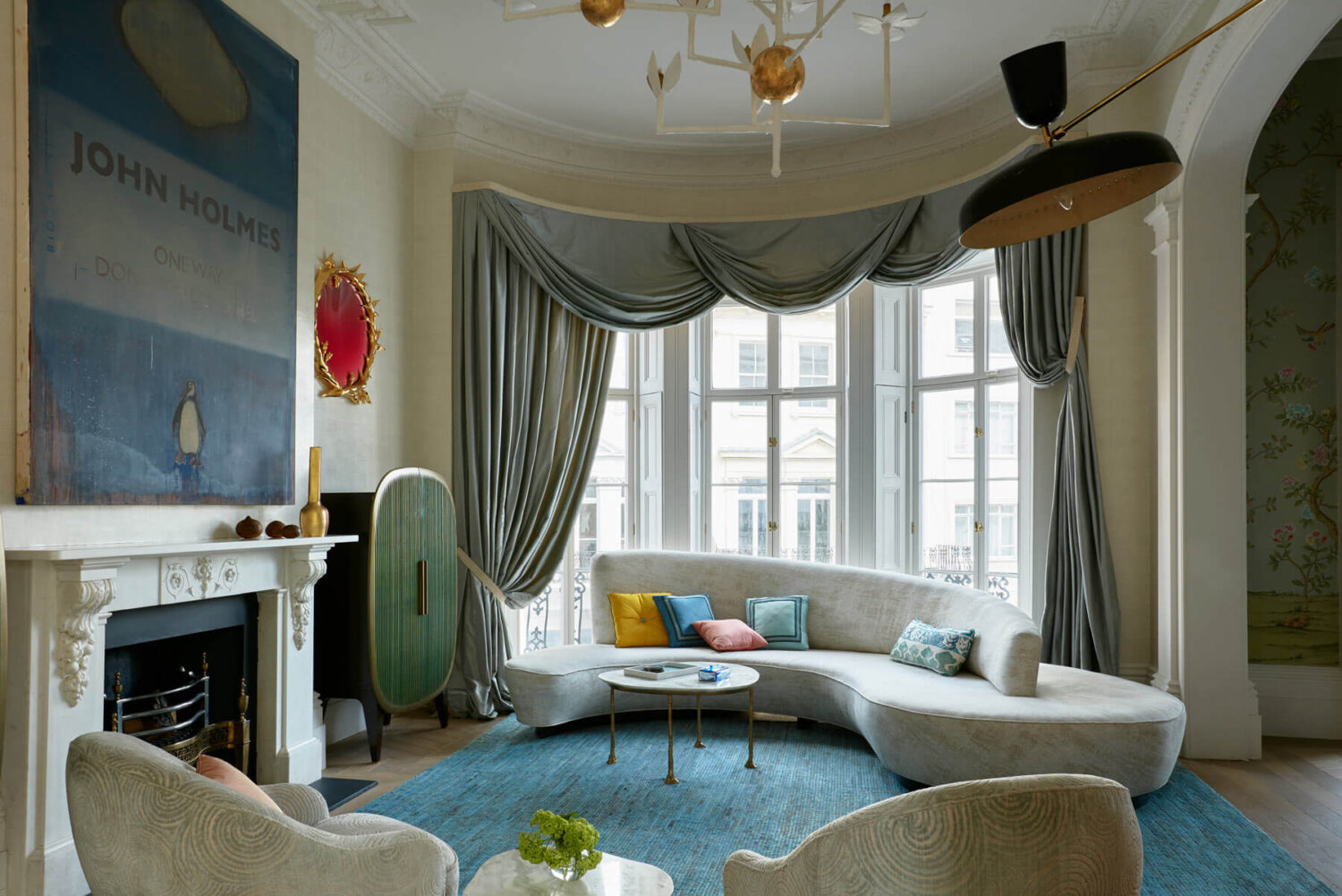 Color & Art in a Notting Hill House by Maddux Creative 1 sitting-room-curved-sofa-blue-color-accents-nordroom