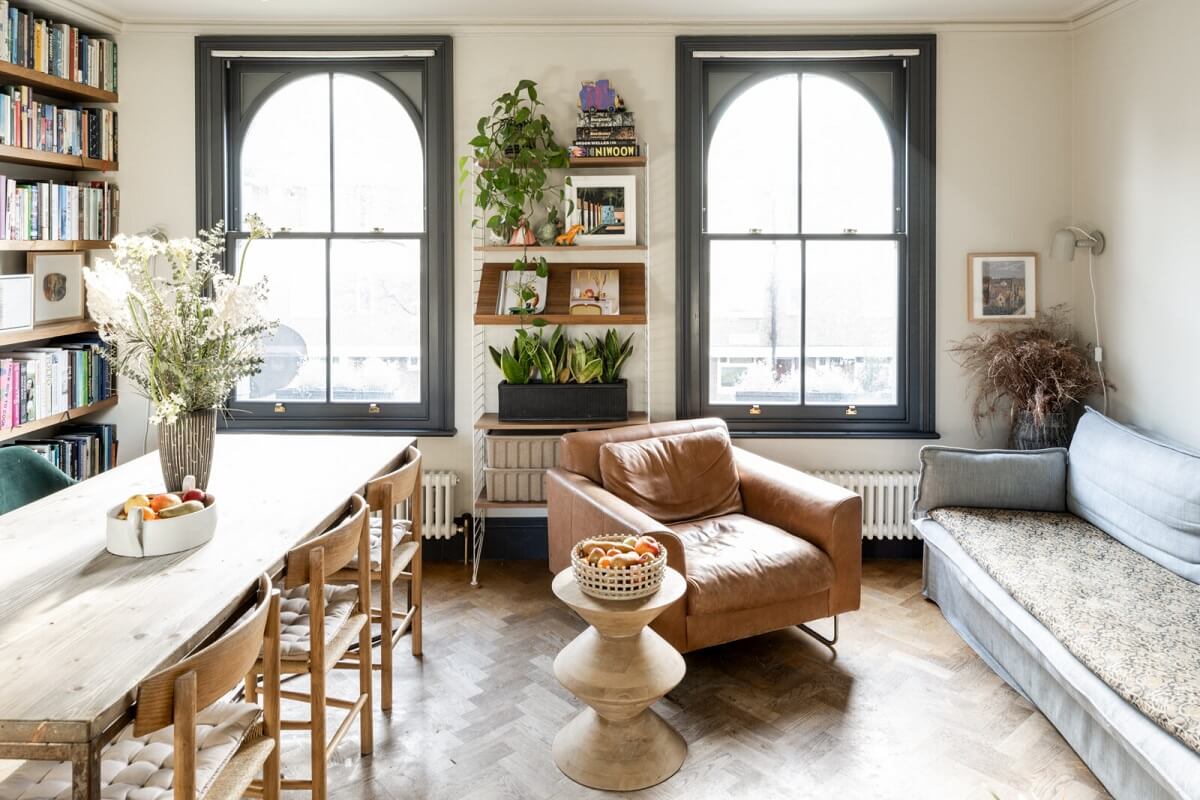 A London Family Home with Grey Accents 1 sitting-room-dining-table-bookshelves-victorian-home-london-nordroom