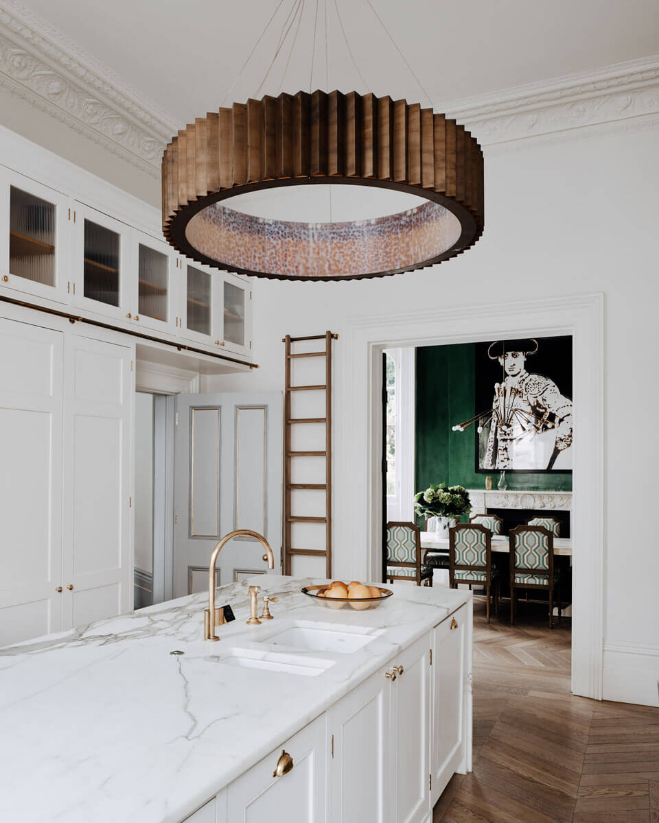Color & Art in a Notting Hill House by Maddux Creative 5 white-kitchen-marble-island-wood-floor-maddux-creative-notting-hill-nordroom