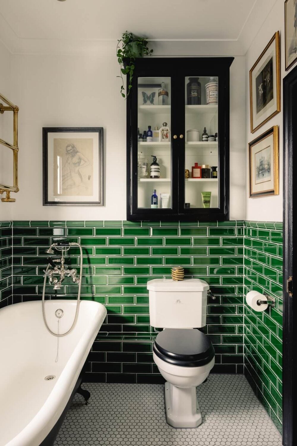 A Green Kitchen with Pink Ceiling in a Colorful London Home 18 bathroom-freestanding-bath-green-tiles-edwardian-home-london-nordroom
