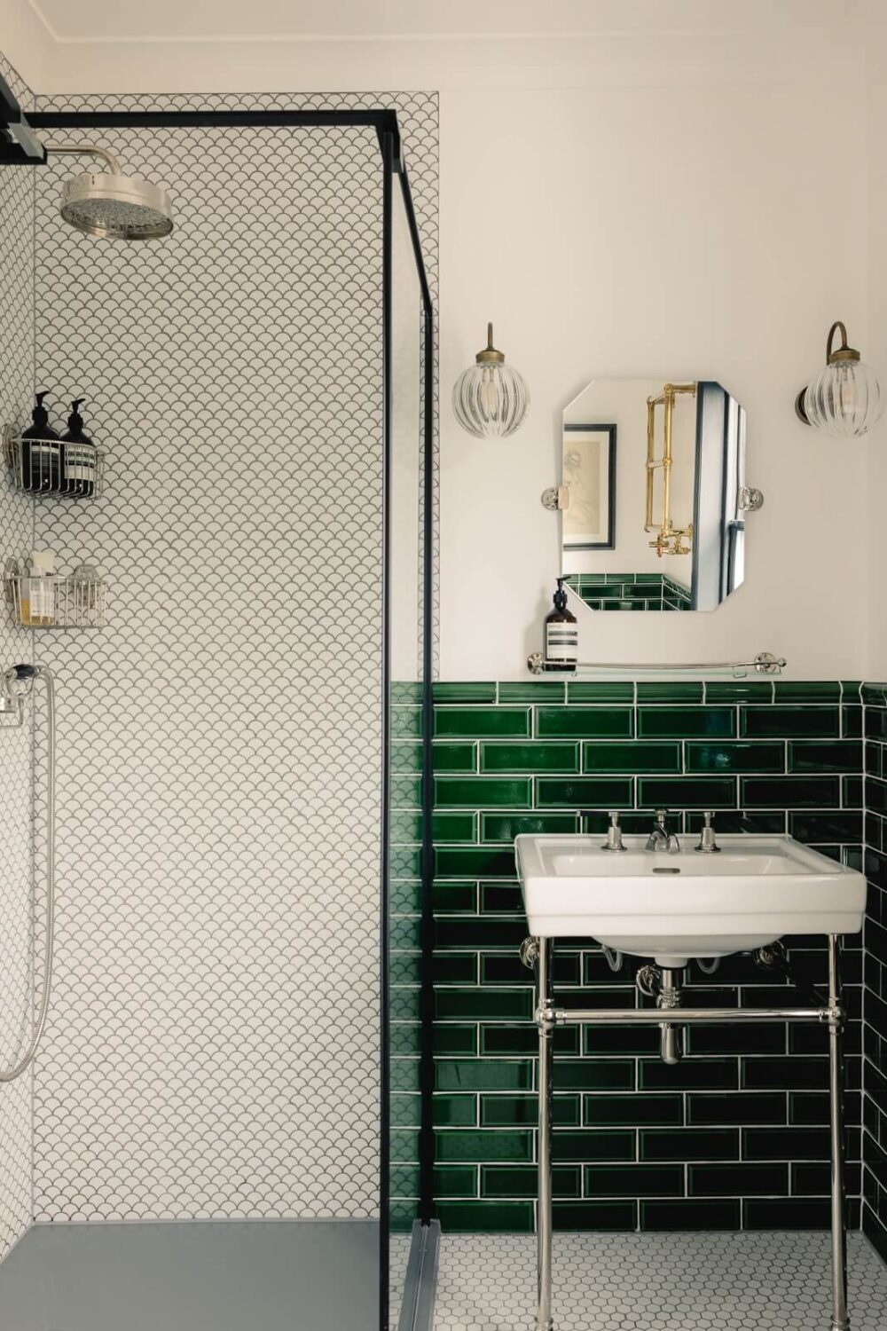 A Green Kitchen with Pink Ceiling in a Colorful London Home 17 bathroom-shower-green-tiles-colorful-edwardian-home-london-nordroom