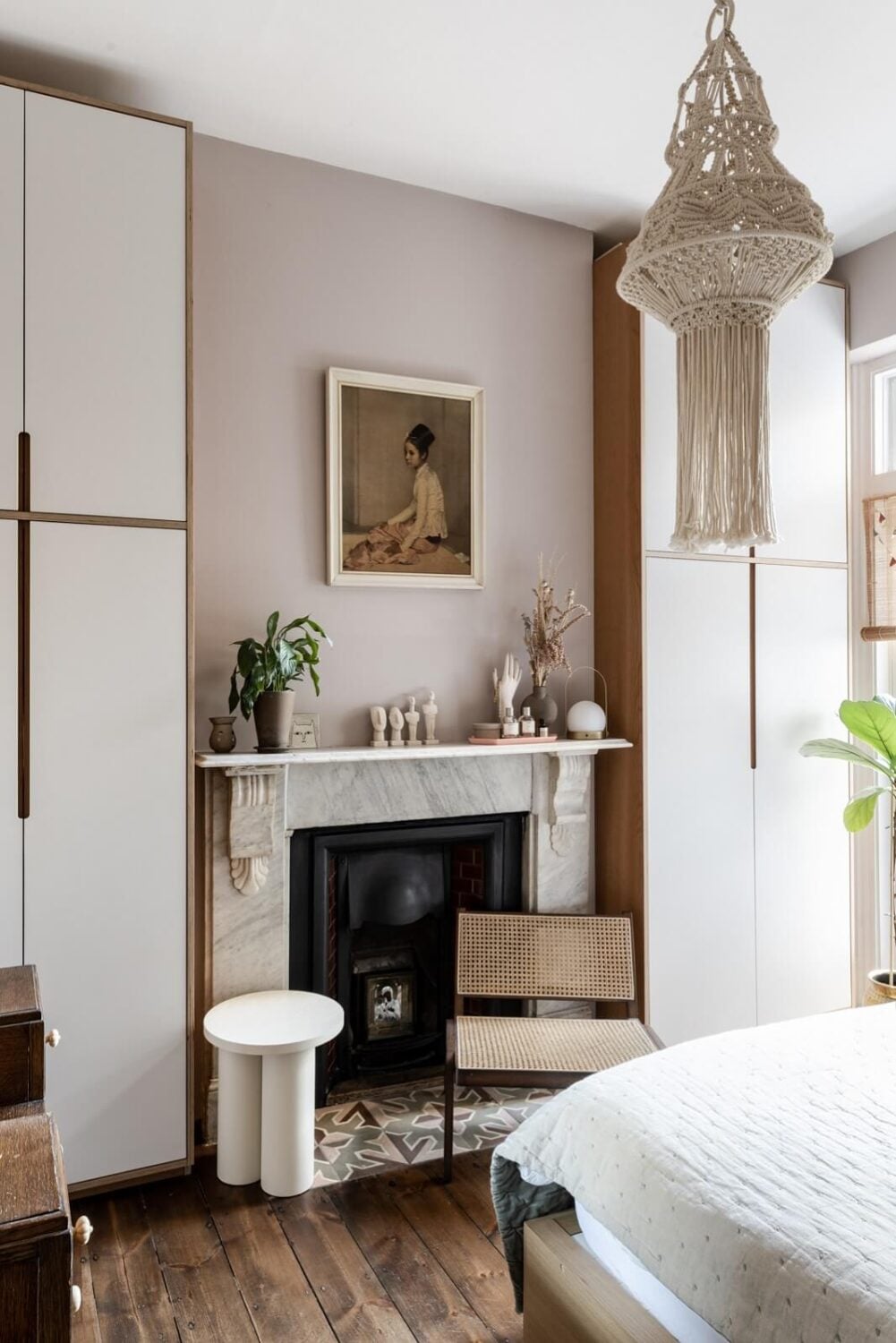 A Cozy Flat in London with Navy Blue Living Room 15 bedroom-wooden-floor-fireplace-london-nordroom