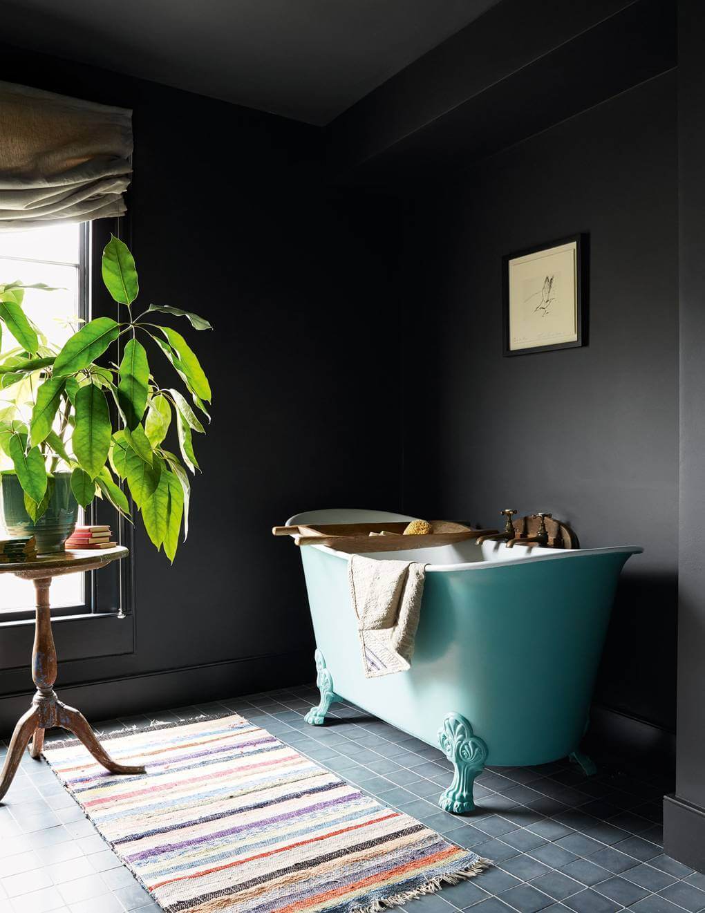 50 Amazing Black Bathroom Design Ideas 8 black-bathroom-blue-freestanding-bath-nordroom