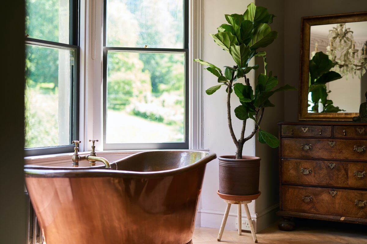 A Mixture of Styles in an English Home 12 copper-bath-master-bedroom-nordroom