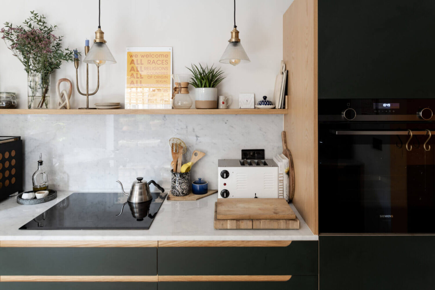 A Cozy Flat in London with Navy Blue Living Room 9 deep-olive-green-kitchen-cabinets-nordroom