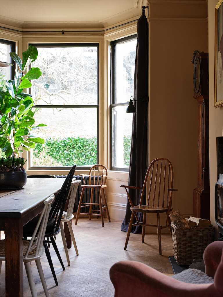 A Mixture of Styles in an English Home 7 dining-room-bay-window-wooden-floor-nordroom