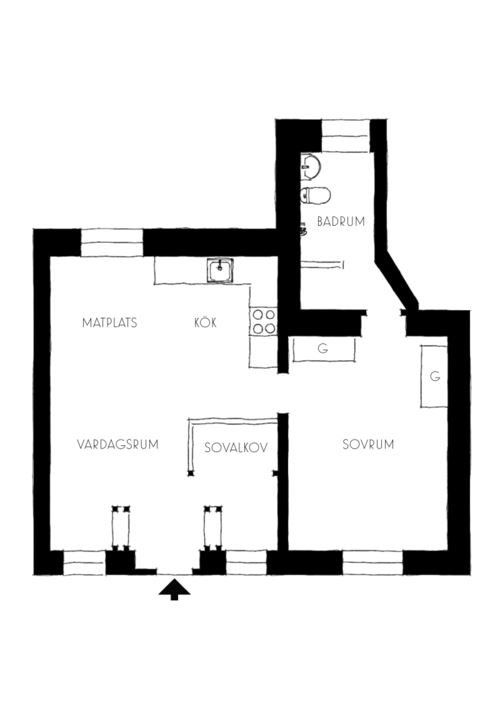 A Small Vintage Apartment with Warm Yellow Walls 21 floorplan small vintage home nordroom A Small Vintage Apartment with Warm Yellow Walls