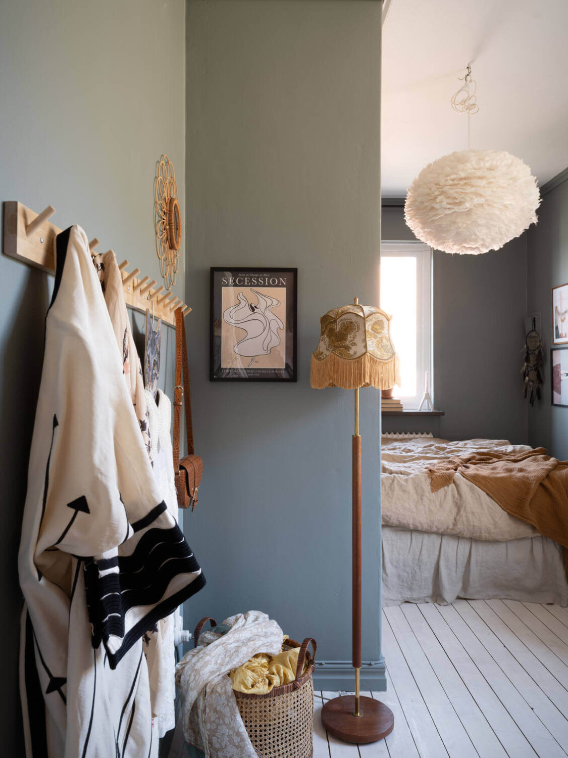 A Warm Neutral Colored Nordic Home 22 gray-green-bedroom-nordroom