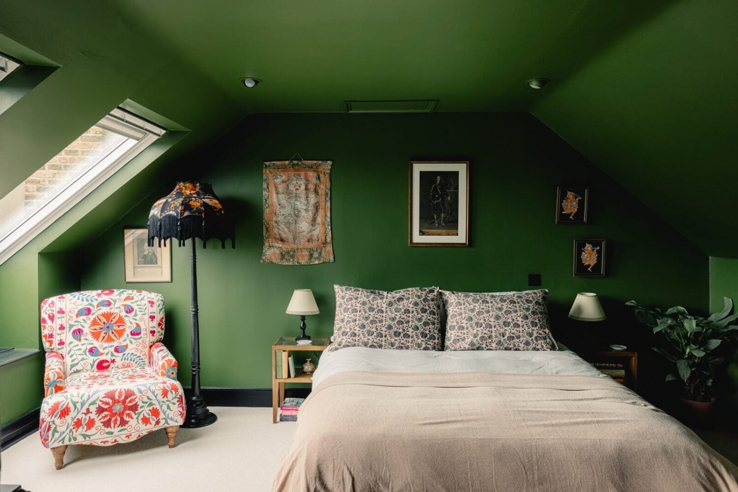 A Green Kitchen with Pink Ceiling in a Colorful London Home 23 green-bedroom-slanted-ceiling-nordroom