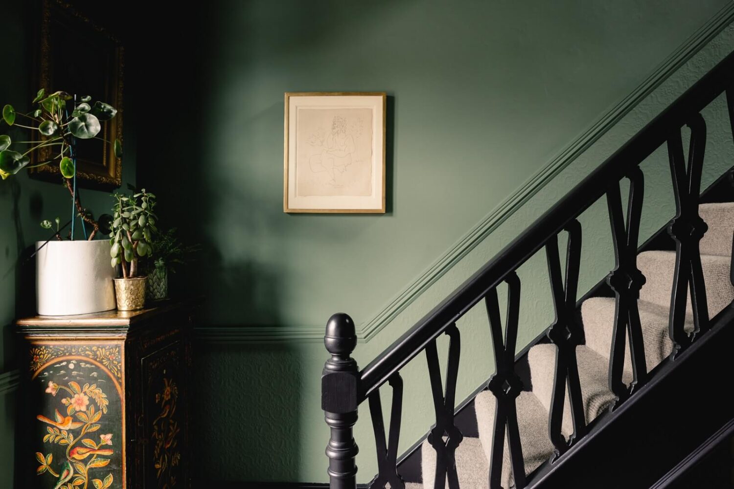 A Green Kitchen with Pink Ceiling in a Colorful London Home 21 green-staircase-edwardian-home-london-nordroom