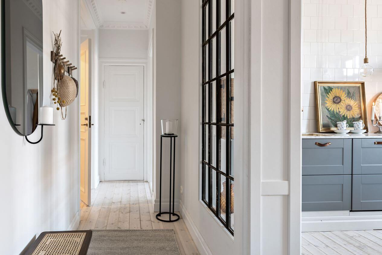 A Lovely Natural Apartment in Sweden 9 hallway-glass-wall-kitchen-nordroom