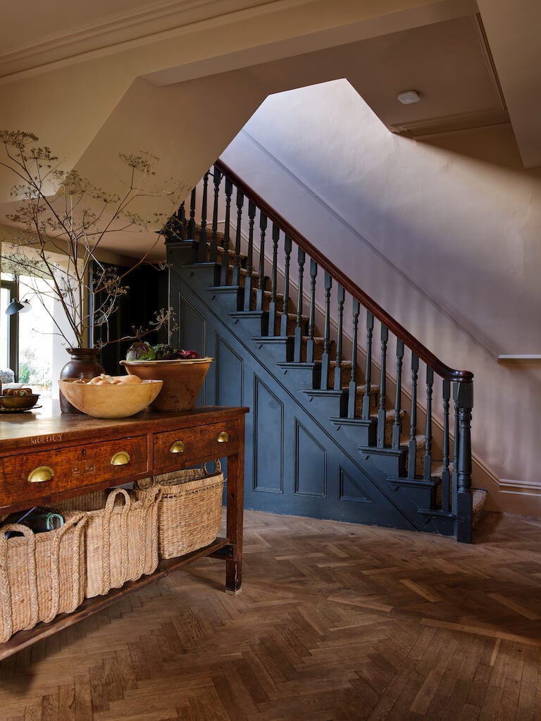 A Mixture of Styles in an English Home 2 kitchen-island-historic-home-wooden-floor-staircase-nordroom
