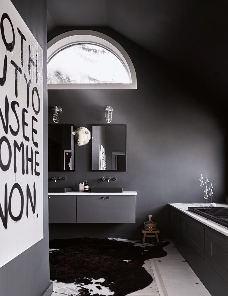 50 Amazing Black Bathroom Design Ideas 13 modern-black-bathroom-arched-window-nordroom