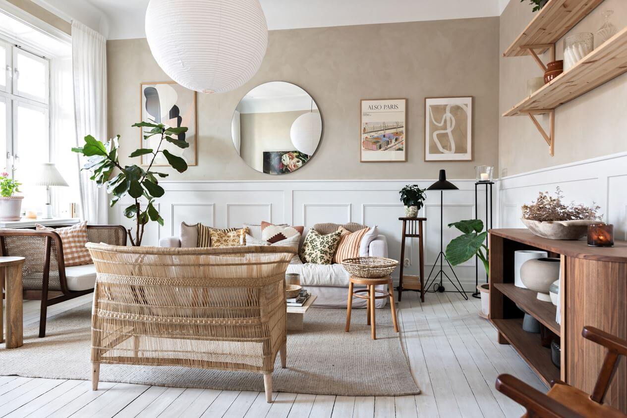 A Lovely Natural Apartment in Sweden 1 serene-living-room-natural-materials-wooden-floor-nordic-home-nordroom