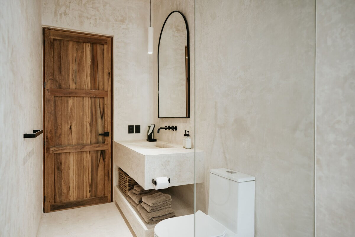 A Serene Loft Airbnb in Tulum, Mexico 23 serene-minimalistic-bathroom-wooden-doors-loft-tulum-nordroom