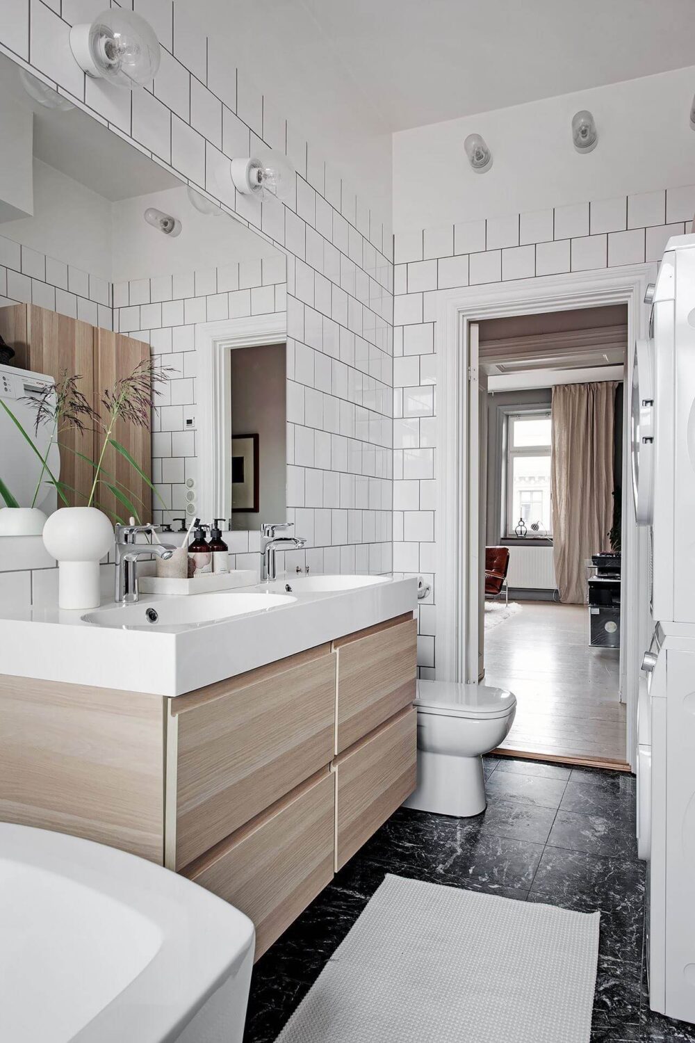 Simple Bathroom Design Ideas That Will Wow You 15 simple-bathroom-black-marble-floor-wooden-cabinet-nordroom