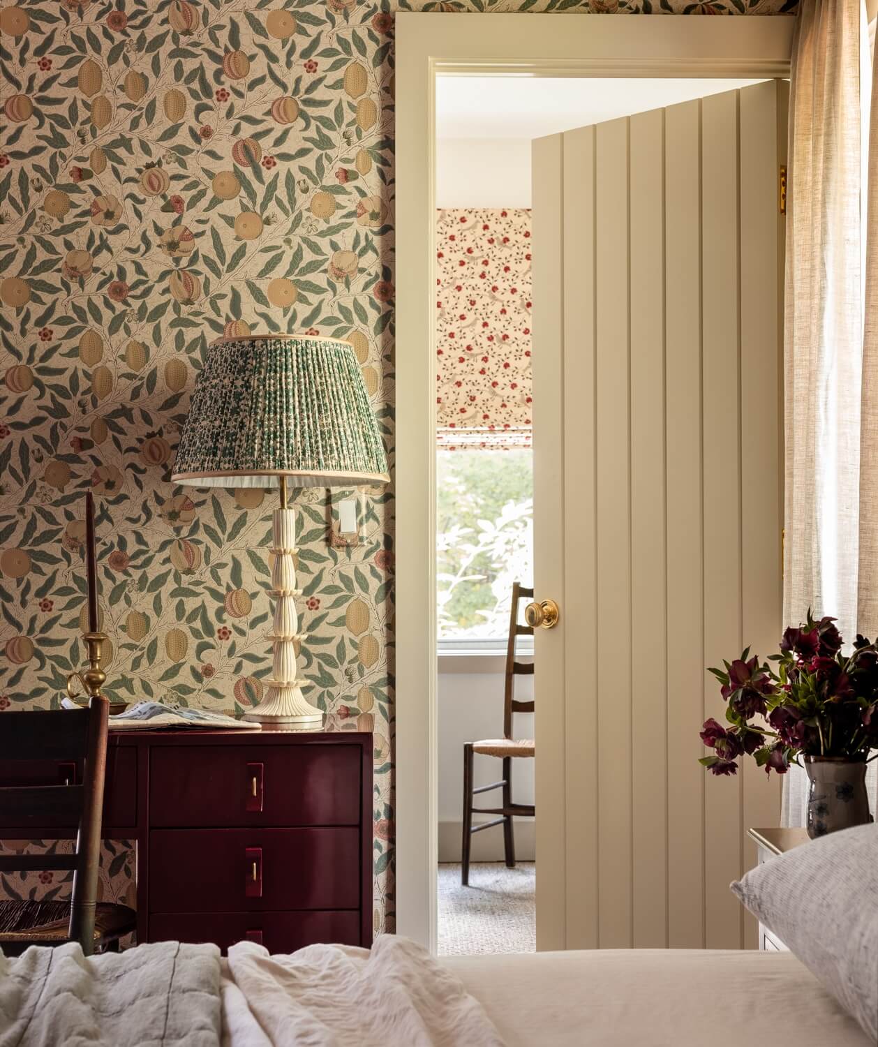A Warm Country House in Dutchess County 13 Heidi-Caillier-Design-CT-country-house-Dutchess-County-design-bedroom-william-morris-pattern-on-pattern-penny-morrison-Nordroom