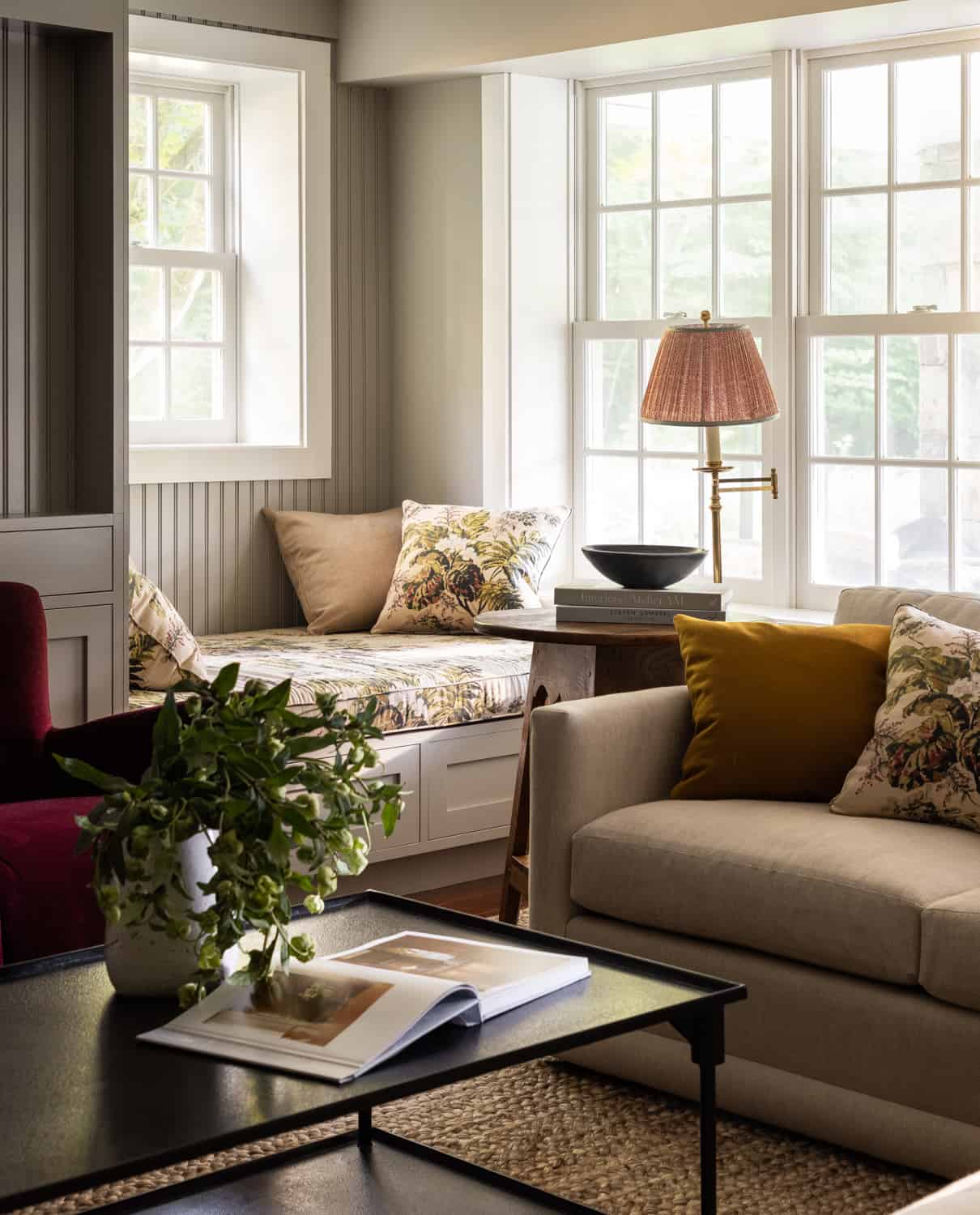 Patterns and Historic Charm in a Bedford Home 29 Heidi-Caillier-Design-Hudson-Valley-house-family-room-built-ins-bench-old-house-nordroom
