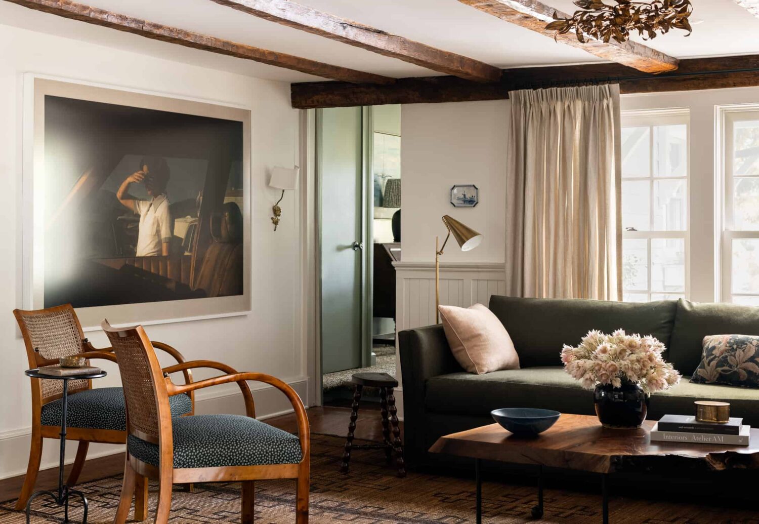 Patterns and Historic Charm in a Bedford Home 14 Heidi-Caillier-Design-Hudson-Valley-house-living-room-original-beams-tania-franco-klein-tuareg-rug-Nordroom