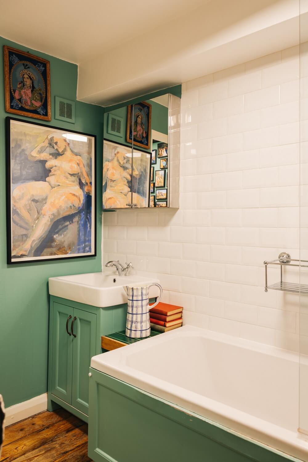 A Playful Maximalist Home in London 18 bathroom-farrow-ball-arsenic-green-hue-nordroom