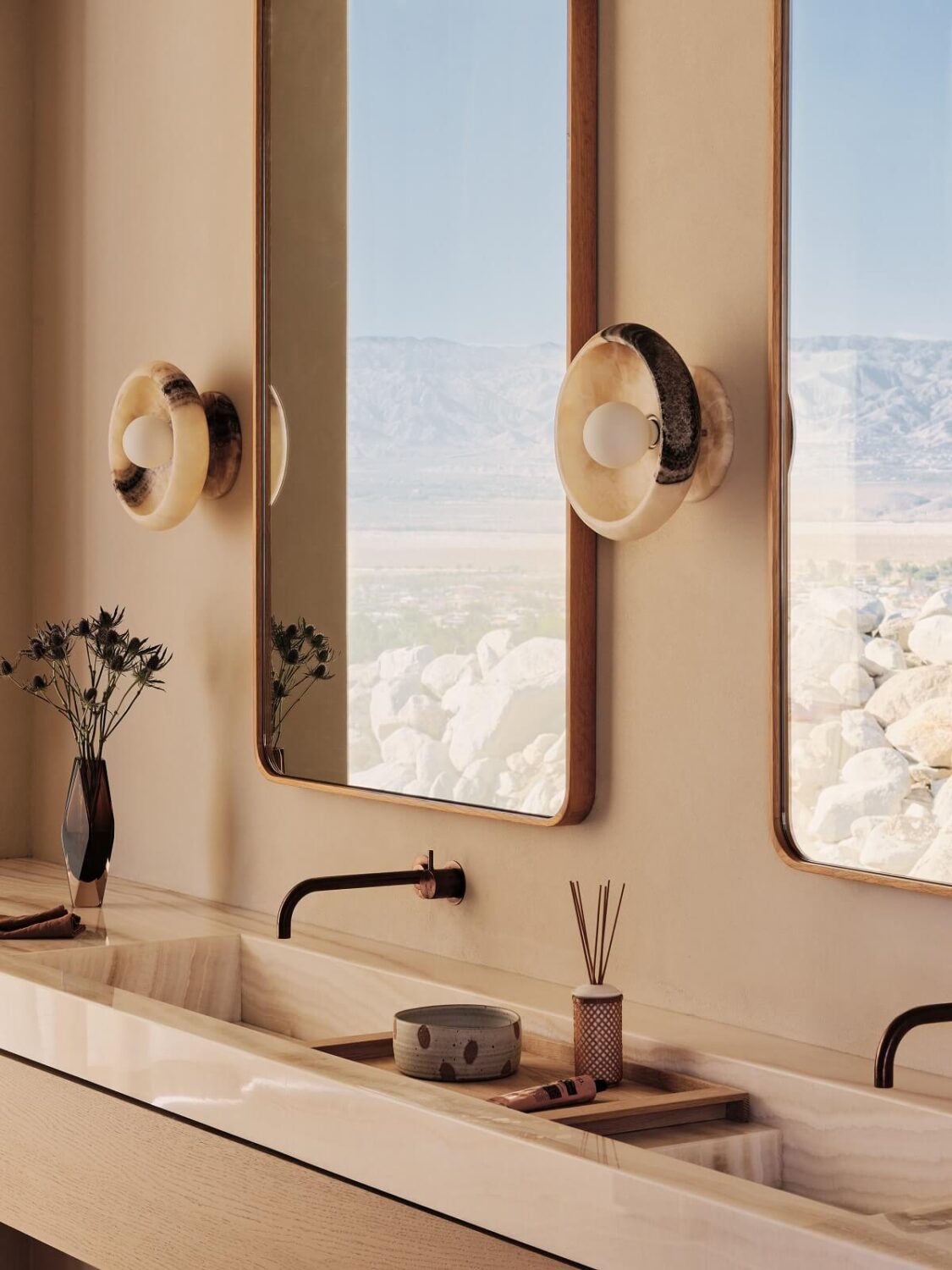 A Modern Architectural Home in Palm Springs 16 bathroom-floating-sink-black-fittings-palm-springs-architectural-home-nordroom