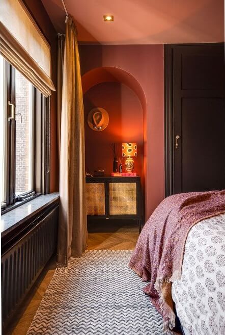 A Dutch Family Home with Warm Color Accents 19 bedroom-warm-pink-walls-nordroom
