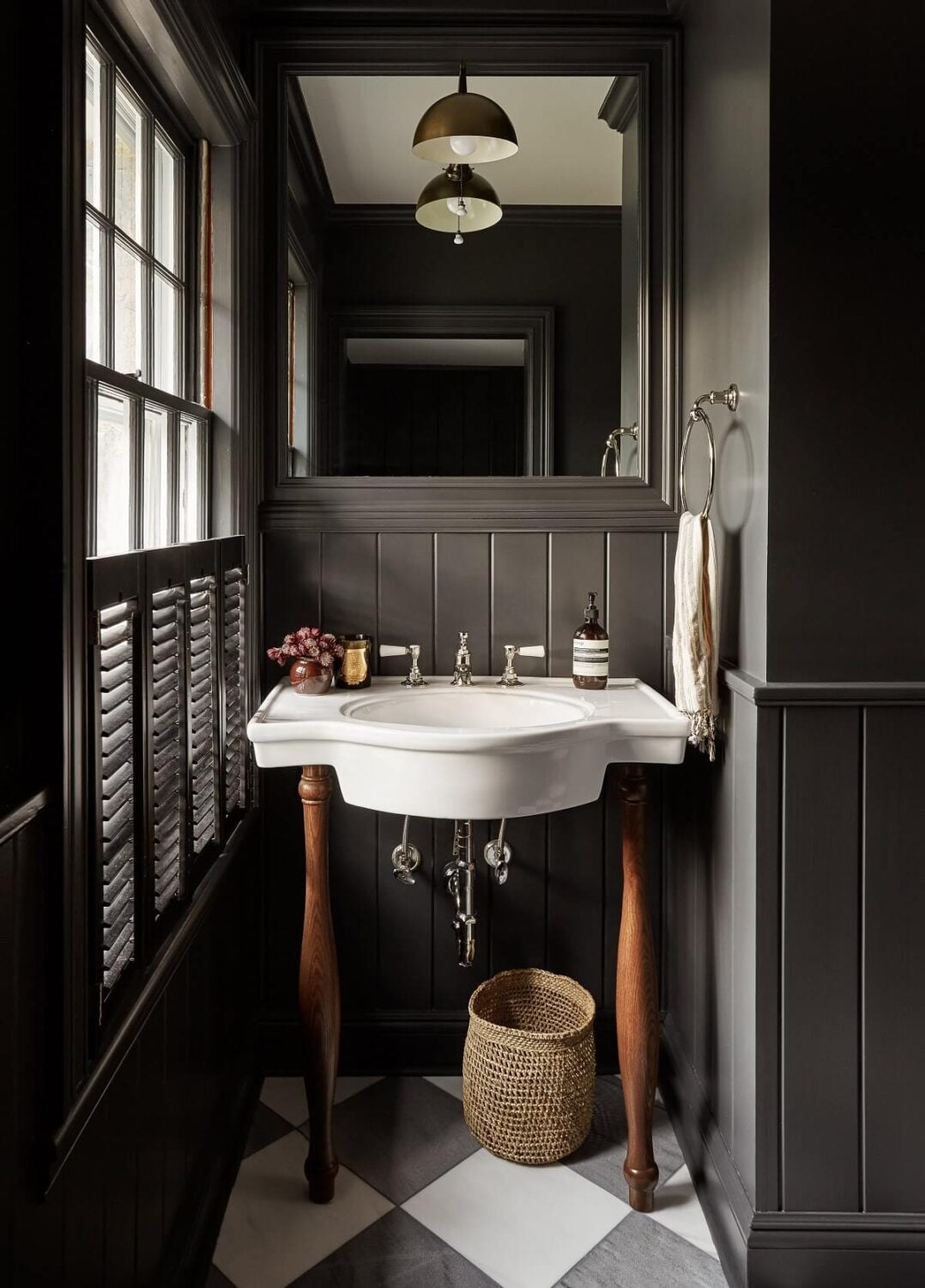 Best of 2022: Bathrooms 9 black-powder-room-checkerboard-floor-nordroom