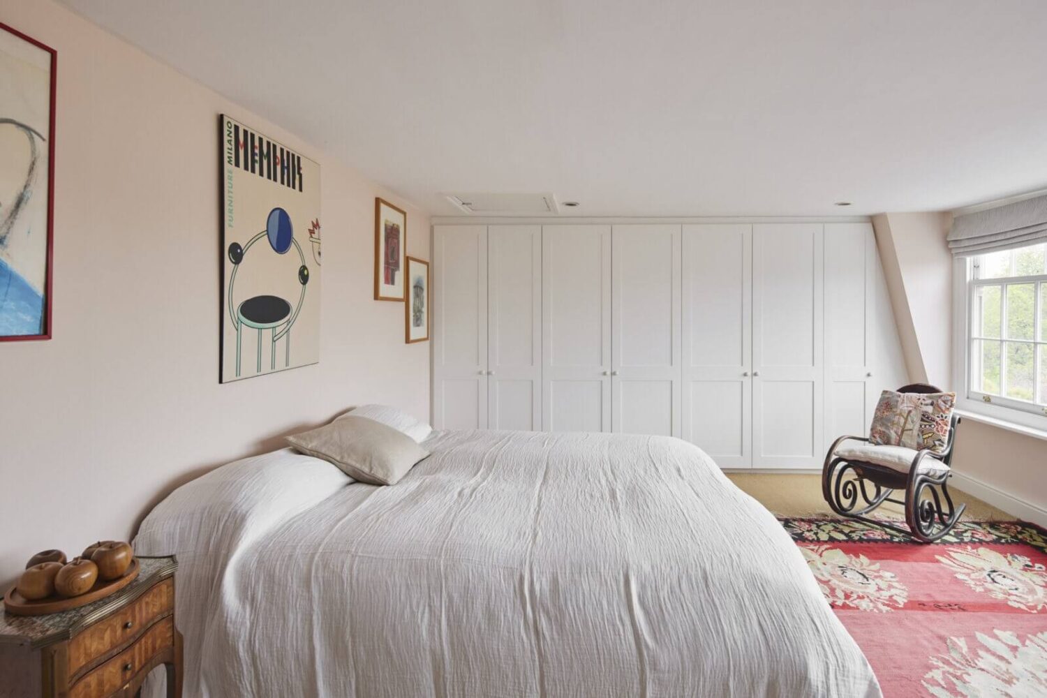 An Eclectic Art-Filled Townhouse in London 19 calm-bedroom-built-in-wardrobes-london-townhouse-nordroom
