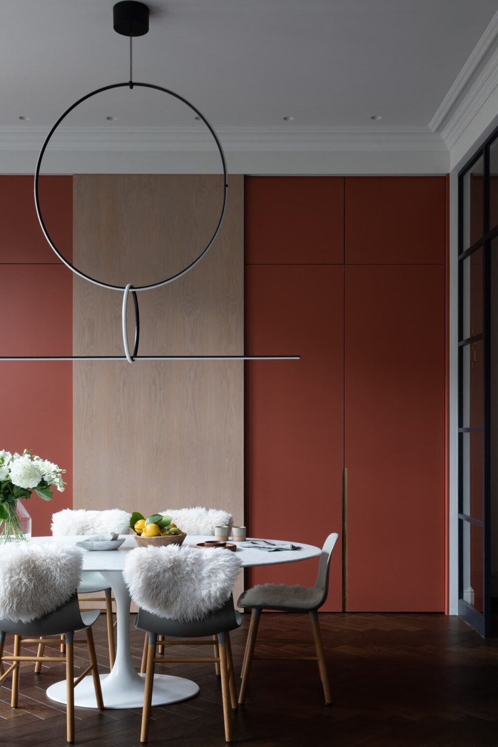 A Victorian Home in London with Bold Color Accents 14 dining-room-orange-red-wardrobes-nordroom