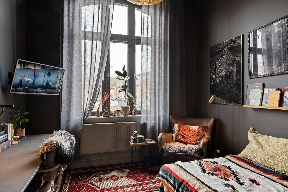 A Moody Family Home in Sweden 17 gray-bedroom-desk-moody-home-nordroom