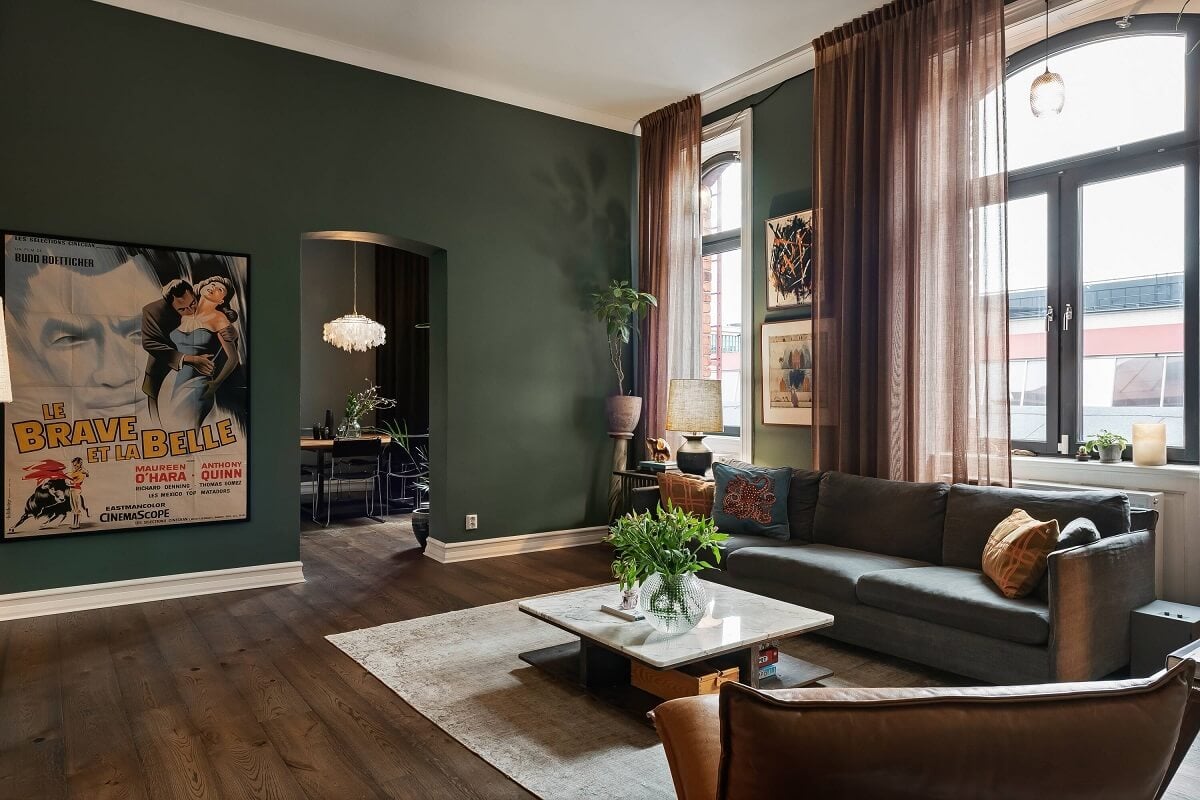 A Moody Family Home in Sweden 6 green-living-room-sweden-nordroom