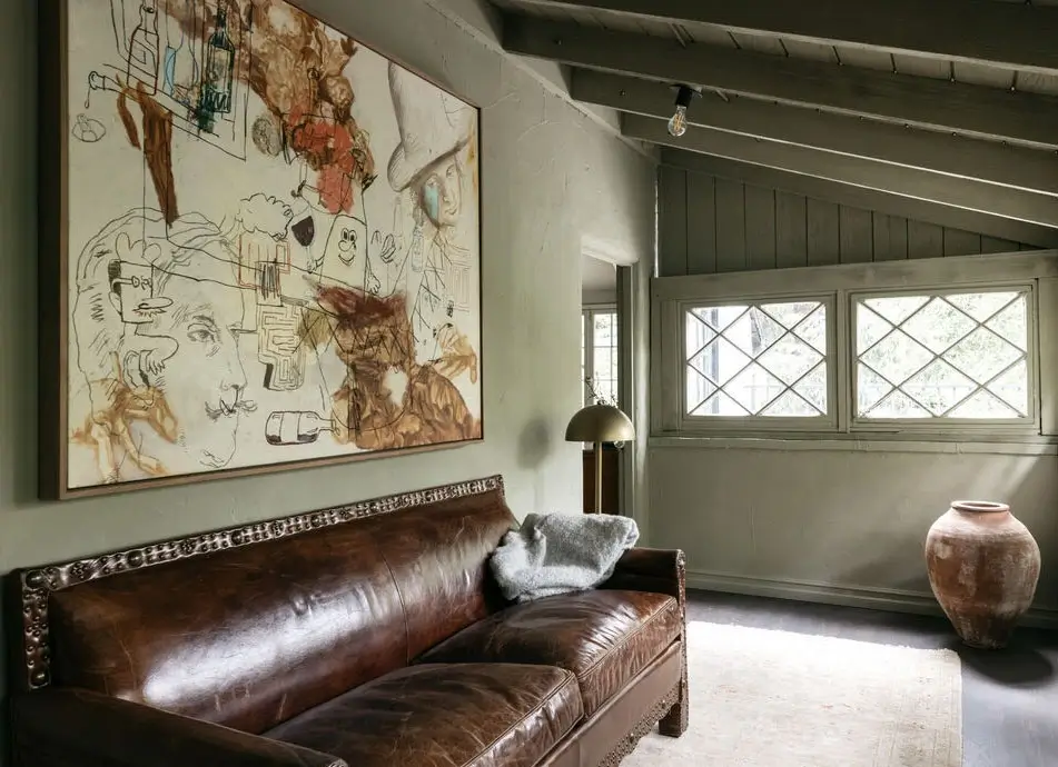 A Beautiful Tudor House in Los Feliz 34 green-sitting-room-artwork-nordrom