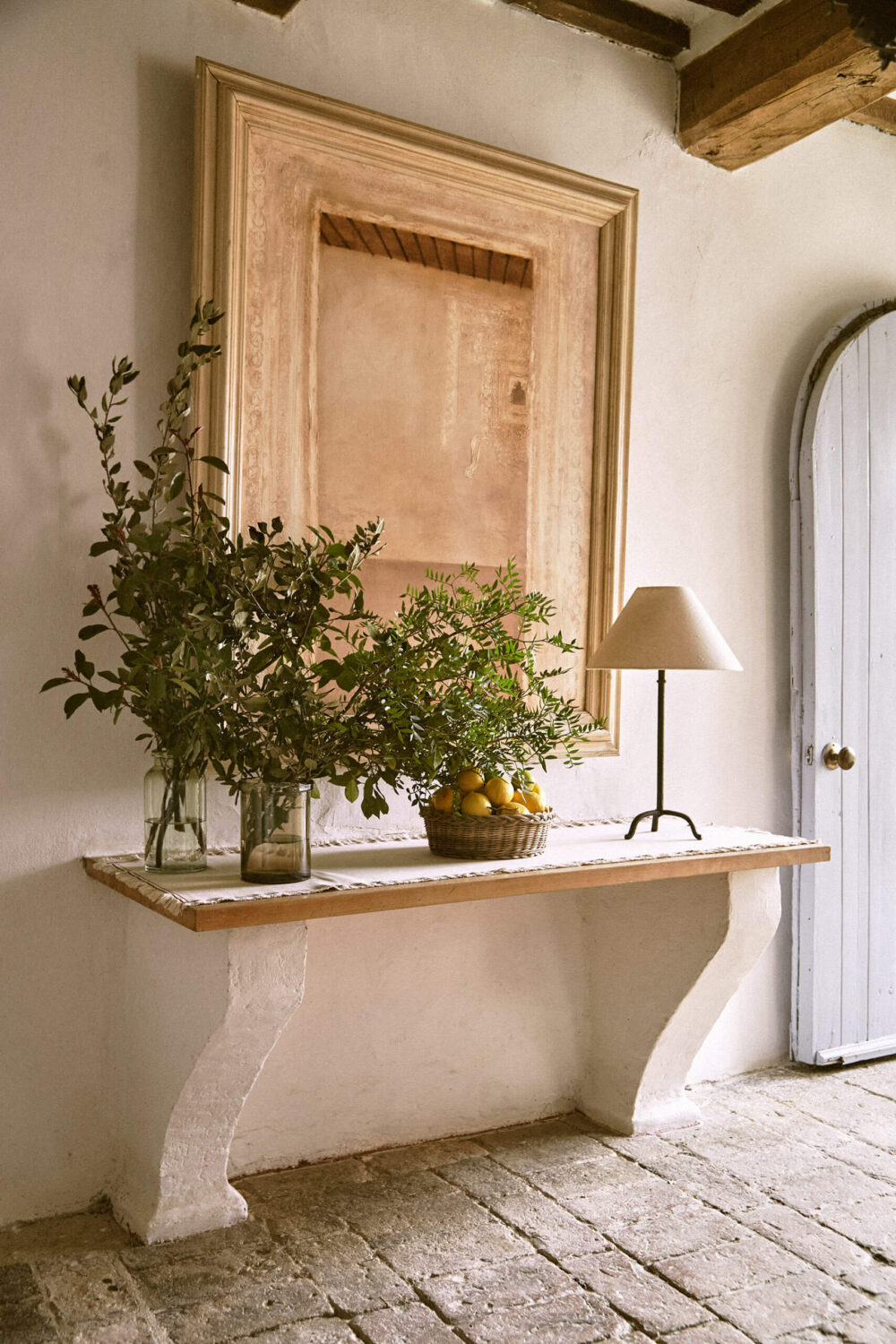 A Tuscan Villa by Zara Home 17 hallway-stone-floor-mediterranean-style-wooden-beams-nordroom
