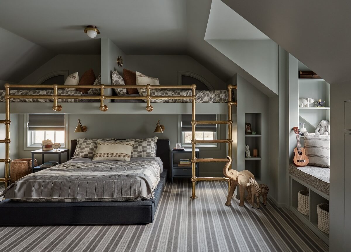 A Warm Family Home in Connecticut 13 kids-bedroom-slanted-ceiling-custom-bunk-bed-nordroom