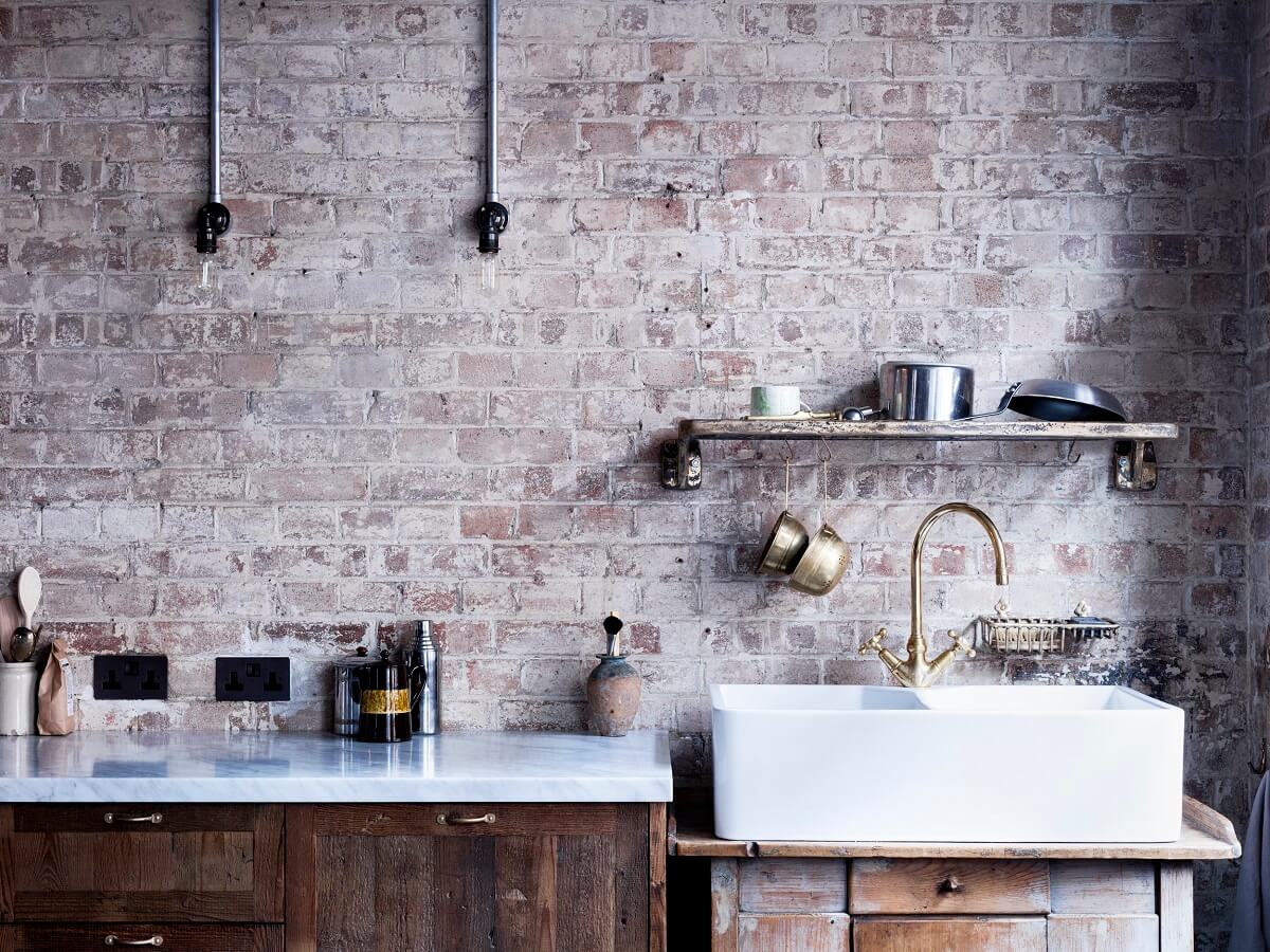 An Industrial Apartment by Mark Lewis Interior Design 3 kitchen-detail-brick-wall-sink-wooden-cabinets-mark-lewis-nordroom