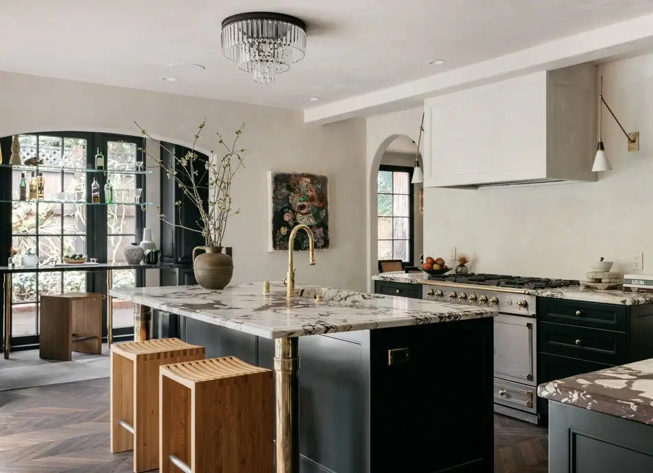 A Beautiful Tudor House in Los Feliz 9 kitchen-island-marble-worktop-nordroom