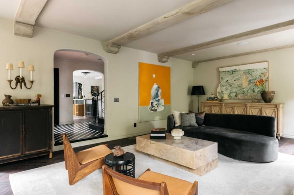A Beautiful Tudor House in Los Feliz 3 living-room-velvet-green-sofa-jordan-bakva-los-feliz-nordroom