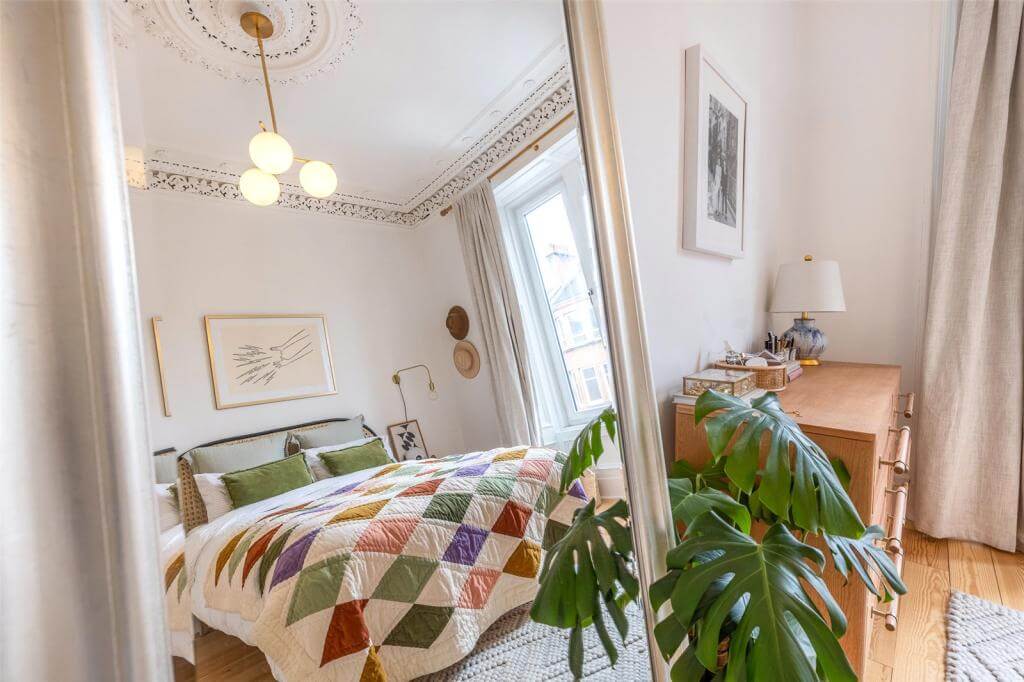 Kate Spiers Sells Her Beautiful Light Flat in Glasgow 11 master-bedroom-large-mirror-glasgow-flat-nordroom