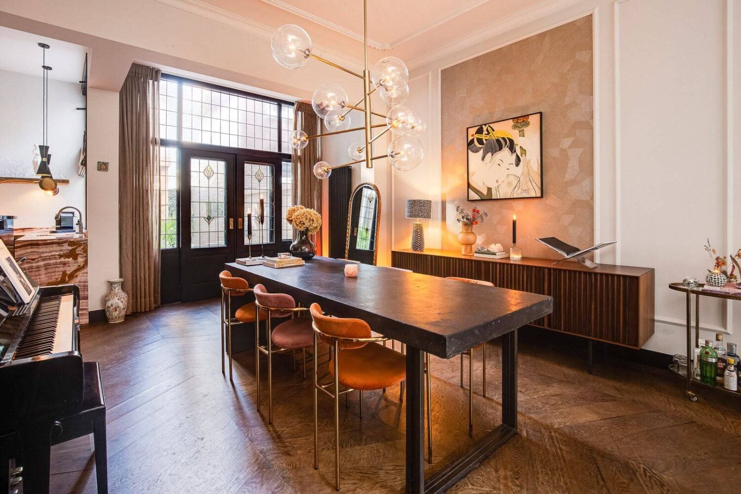 A Dutch Family Home with Warm Color Accents 4 open-plan-living-room-dining-table-wallpaper-warm-family-home-nordroom