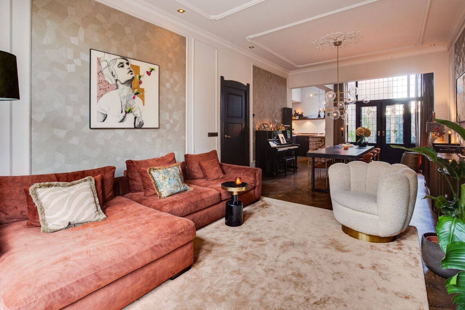 A Dutch Family Home with Warm Color Accents 6 open-plan-living-room-warm-color-accents-nordroom